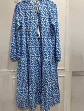 Amazon L Women’s Dress Long Sleeve Blue With White Floral Maxi Bottom Tier