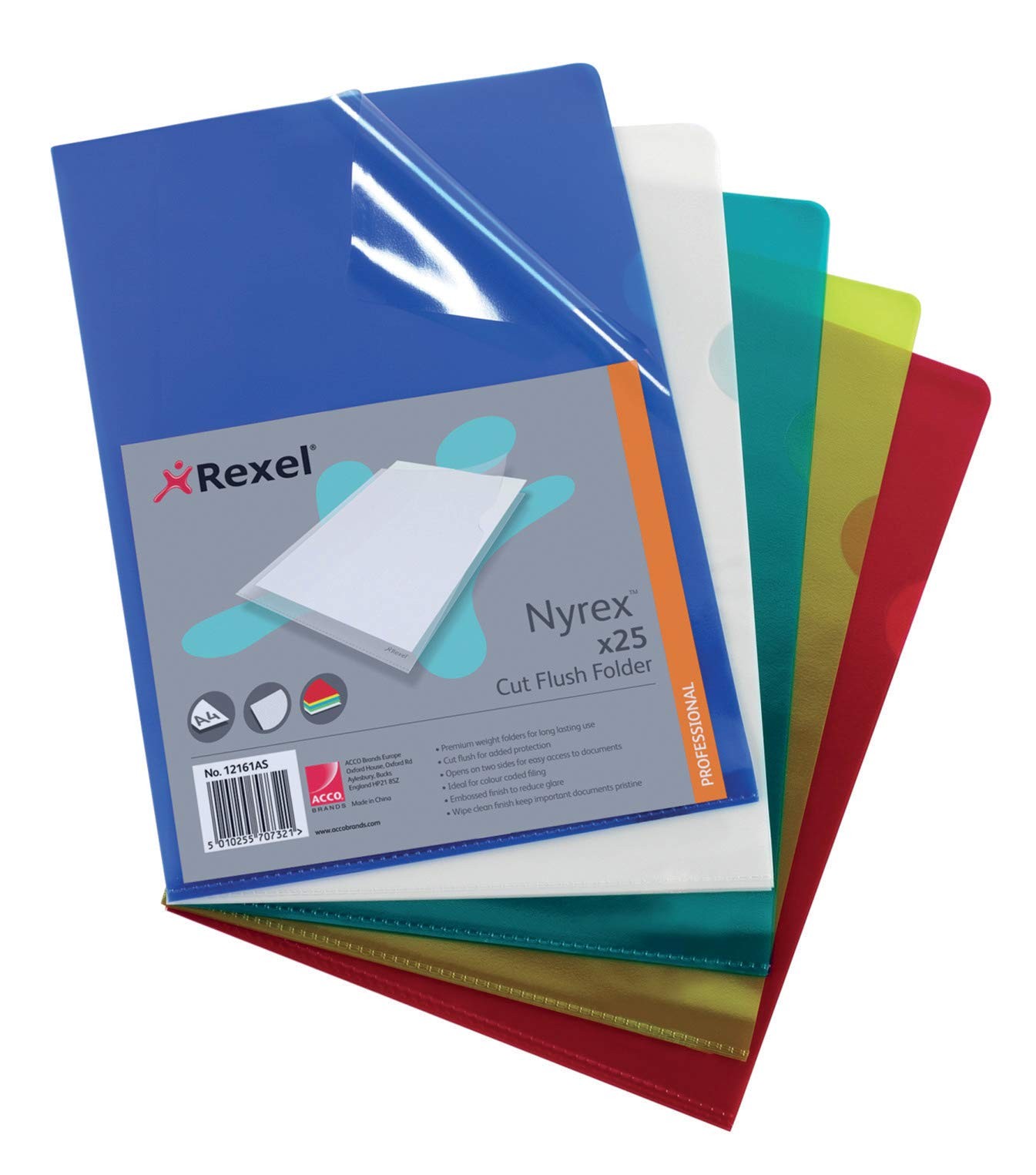 Rexel Nyrex Premium A4 Document Folder, Assorted Colours, Embossed, 100mic, Cut