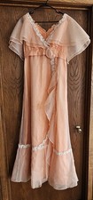 Vintage 70s Peach Ruffle Maxi Dress Prairie Prom Evening Gown
