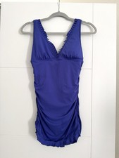 Jantzen Vamp Swim Ruffles Deep V Neck Swim Dress Purple Sz10