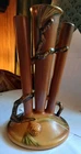 Roseville Pine Cone Brown 1935 Vintage Art Pottery Triple Bud Vase Excellent