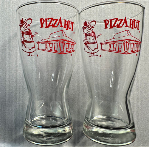 1970's Vintage Pizza Hut Pizza Pete Pilsner Glasses Lot of 2 Red Logo