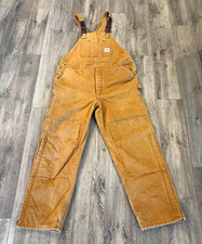 Carhartt Heavyweight Quilt-Lined Brown Duck Double-Knee Bib Overalls Men s 44x32