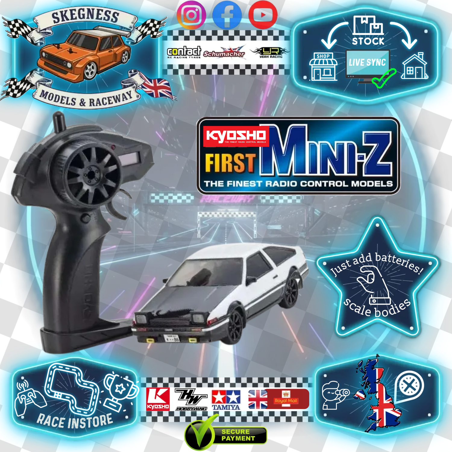 Kyosho - My First Mini-Z 1:28 Toyota Sprinter Trueno AE86 WH/BK (1:24th Class) -