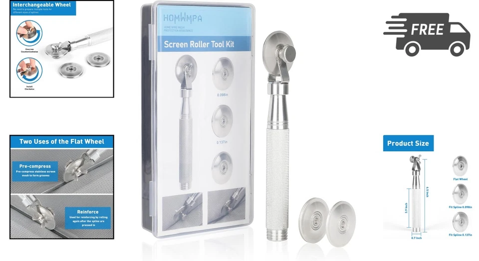 Screen Repair Kit Stainless Steel Spline Tool Window Door Mesh Fixing Roller - Image 2 of 4