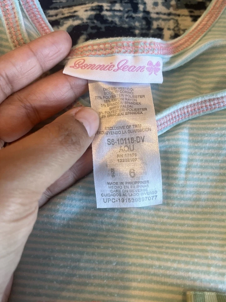 Vestido Bonnie Jean Raro Niñas Sin Mangas Estampado Floral Rayas Lazo Guinga Talla 6 Foto 4 de 4