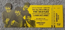 Beatles VINTAGE 'A HARD DAY'S NIGHT' ADVANCE MOVIE TICKET EMBASSY THEATRE NM-!