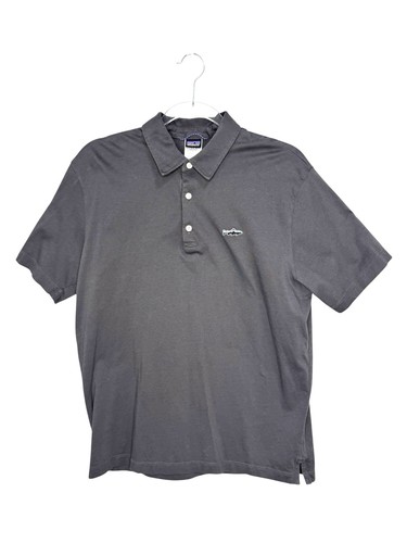Patagonia Mens Organic Cotton Gray Fitz Roy Trout Logo Polo Shirt Tiny Flaw - Picture 2 of 5