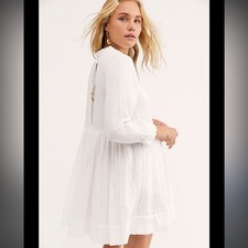 Free People Living For This Mini Dress Tunic Ivory sz Small 100% cotton