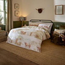 Voyage Maison Highland Cattle Check Reversible Duvet Cover Set 100% Cotton KING