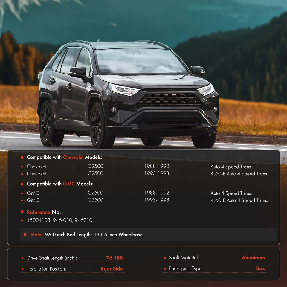 Задний алюминиевый опорный вал карданного вала в сборе для Chevy GMC C2500 1988-1998 Auto - Изображение 2 из 4