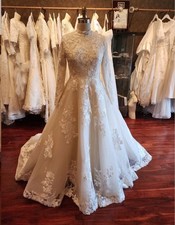 Wedding Dress, Modest Ballgown, Custom Couture, Size 10, Lace/Glittery Tulle,