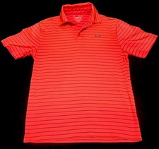 Under Armour Playoff Polo HeatGear Orange Black Striped Men's M Loose Golf