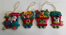 Vtg Bucilla Santas Express Christmas Ornaments Finished Set 4 Felt Sequin Train