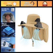 2-in-1 Wide Brim Sun Hat with Solar Fans, UPF 50 Sunshade for Outdoor Fishing