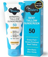Best Beef Tallow Sunscreen SPF 50 Mineral for Face Body, Unscented, Reef Safe