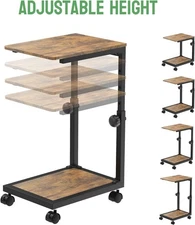 Adjustable End Table Tv Tray C Shaped With Rolling Wheels Height Sofa Side Small