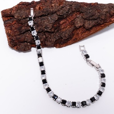 Black Onyx, CZ 925 Sterling Silver Adjustable Bracelet 7-8'' B141029
