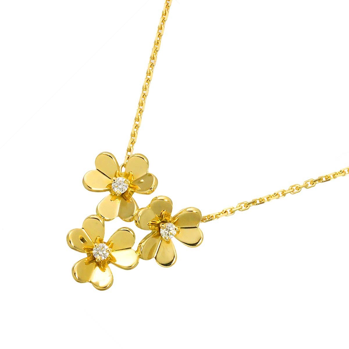 Van Cleef Arpels Frivole 3 Flower Diamond Mini Necklace 18K YG 750 90328870