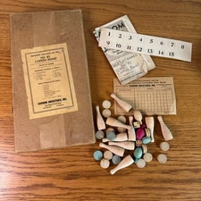 Vintage 1940s No. 85 Carrom Game INCOMPLETE Wood pieces & Instructions