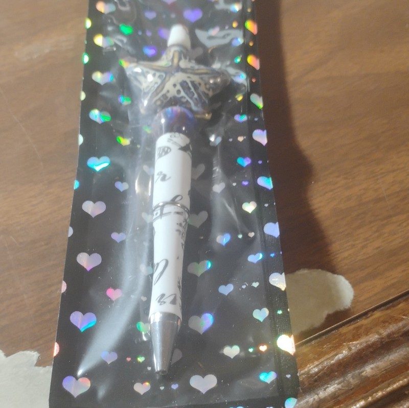 Starfish Topper Ballpoint Pen White Black Ink Plastic Chrome Trim