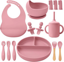 Silicone Baby Feeding Set 14 Pcs,Baby Led Weaning Supplies, Baby Spoons Suction