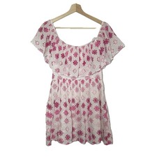 Lovers + Friends Women's MEDIUM White Pink Eyelet Mini Floral Dress Ruffle