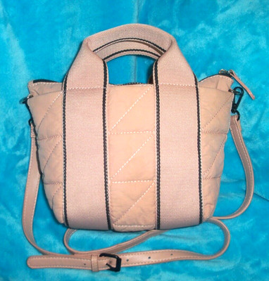 New ZARA Pink Peach, Quilted, Puff Poly, Stripe Satchel Cross Body Bag - MINI