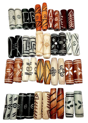 Buffalo Bone Beads, 40 Pcs, 20 Pairs, Carved Indonesian, 1'' Avg, 2.5 - 3mm Holes