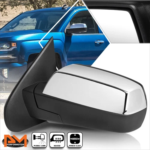 For 14-18 Chevy Silverado/GMC Sierra Powered+Heated Left Side View Mirror Chrome