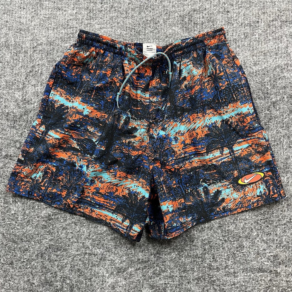 Nike Shorts Mens Large Blue Hawaiian Palms Beach Surf Running Gym Swoosh