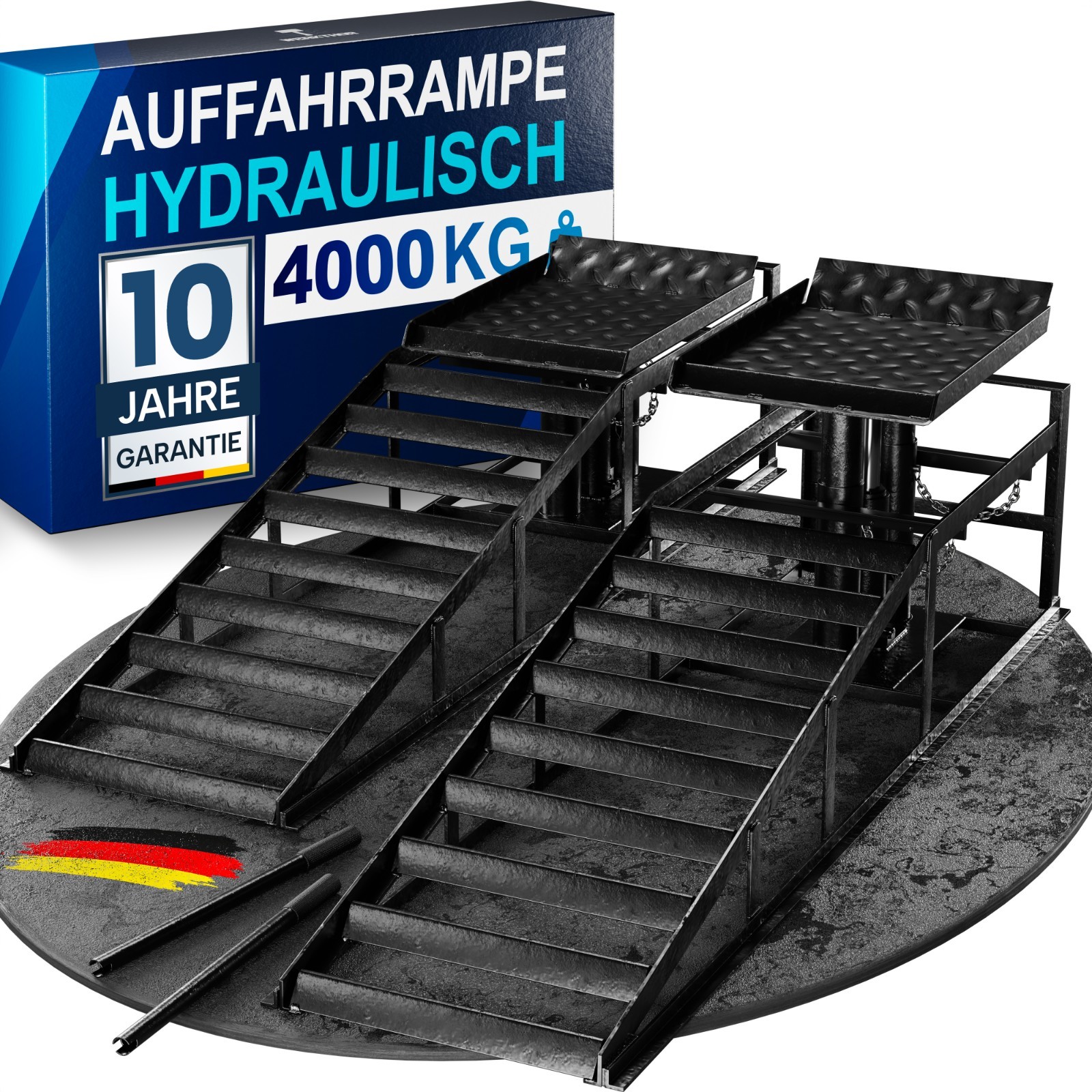 Juego de 2 rampas hidráulicas de acceso para turismos WERKTHOR - altura ajustable hasta 4t