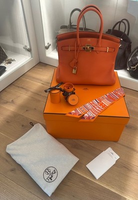 HERMÈS BIRKIN BAG 35 ORANGE-FULLSET-inkl.2x TWILLY SEIDENTUCH
