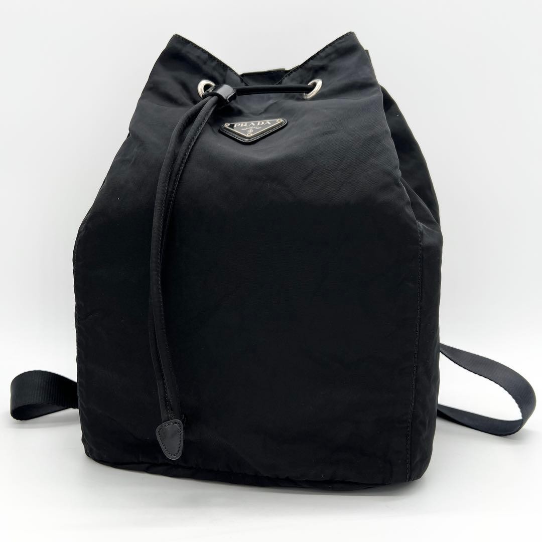 Rare  Prada Drawstring Backpack Triangle Logo Bla… - image 2