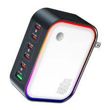 450W 6-Port Foldable GaN USB Wall Charger, All-in-Charging Station with Color...