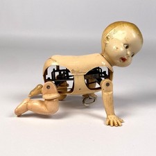 1940s Irwin Corp. USA Windup Mechanical Crawling Baby Doll w Key Plastic