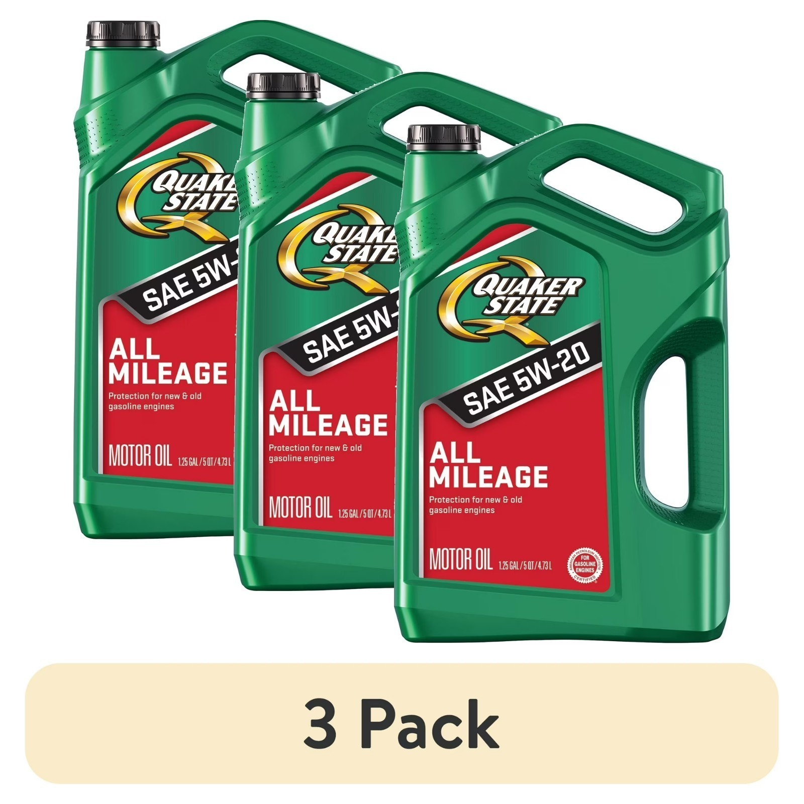 (3 pack) Quaker State All Mileage 5W-20 Motor Oil, 5 Quart