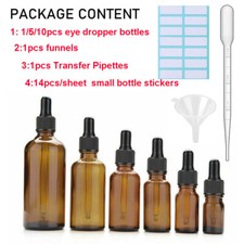 1/5/10pcs 1-100ml dropper bottle empty refillable amber glass pipette bottle