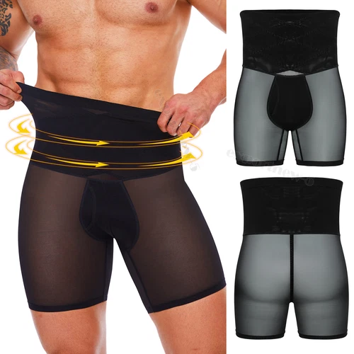 Herren Kompression Hohe Taille Mesh Boxershorts Bauch Slim Body Shaper Miederhose - Bild 1 von 30