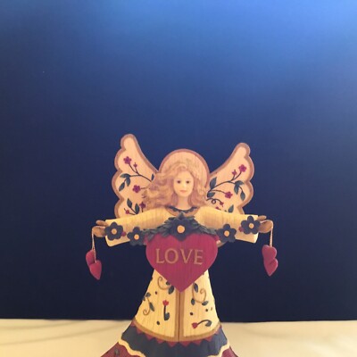 ybk❗️angel 3/4 Wood look Carved Resin ANGEL with Love Heart Figurine Figure (ZZ46