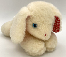 Vintage Eden Small Baby Stuffed Animal Toy Plushie Laying Down Red Plaid Ears
