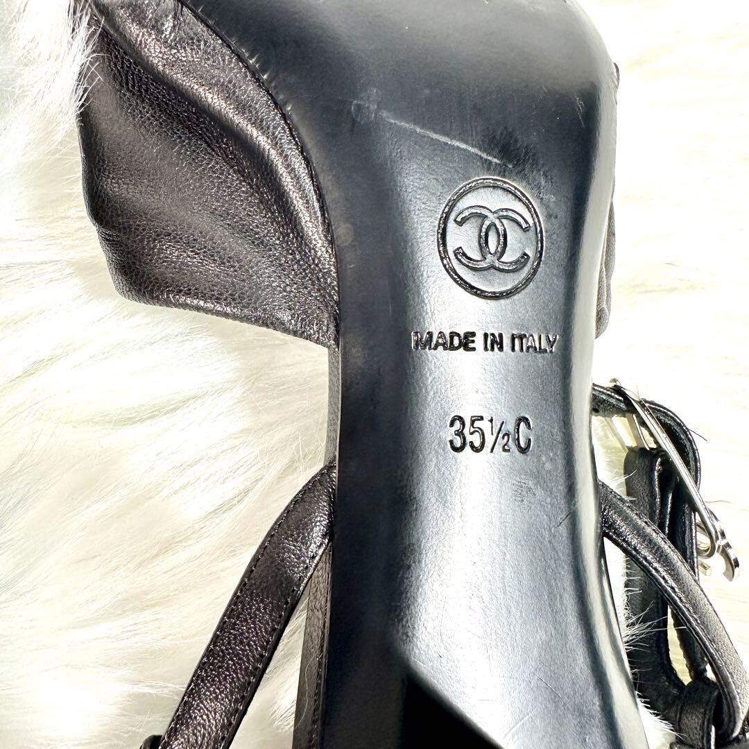 JPMALL LLC ！ シャネルCHANELココマーク35.5黒22.5 Chanel Heel Sandals Coco Mark Black Leather Size 35.5 US