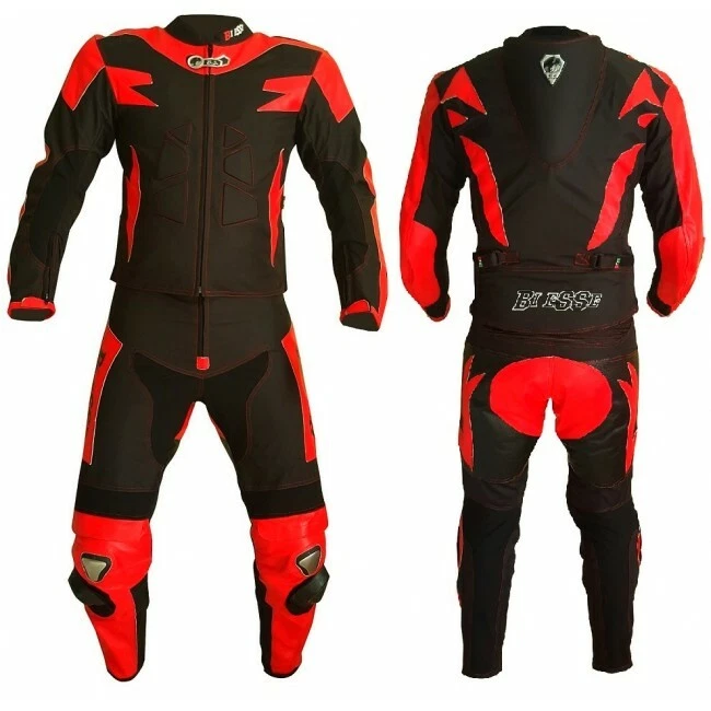 Tuta Moto Pelle e Tessuto Racing Sport 2Pezzi Divisibile Giacca Pantalone BIESSE