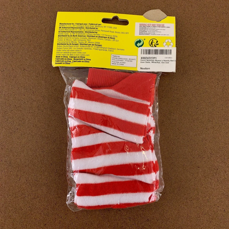 Forum Adult One Size Red White Striped Knee High Clown Socks 1 Pair NWT - Image 3 of 4