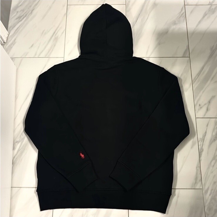 Polo Ralph Lauren Uomo Plaid Pony Emblema Felpa con Cappuccio Nero Rosso $168 Nuova