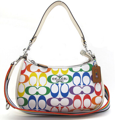 NEW Authentic COACH TERI Signature Rainbow Web Strap Crossbody Chalk Multi  CA176