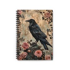 Raven and Roses Dark Cottagecore Notebook - Floral Spiral Notebook