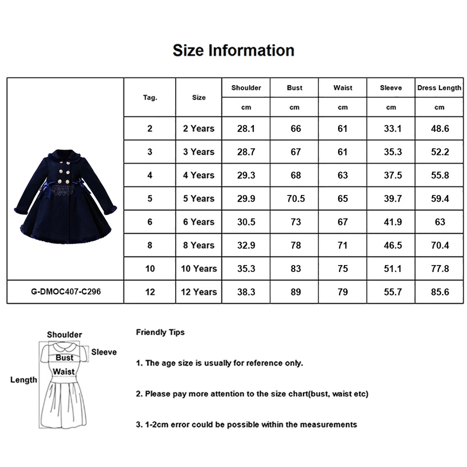Girls Holiday Christmas Party Dresses Wedding Bow Lace Coats with Gold Button - Image 4 of 4