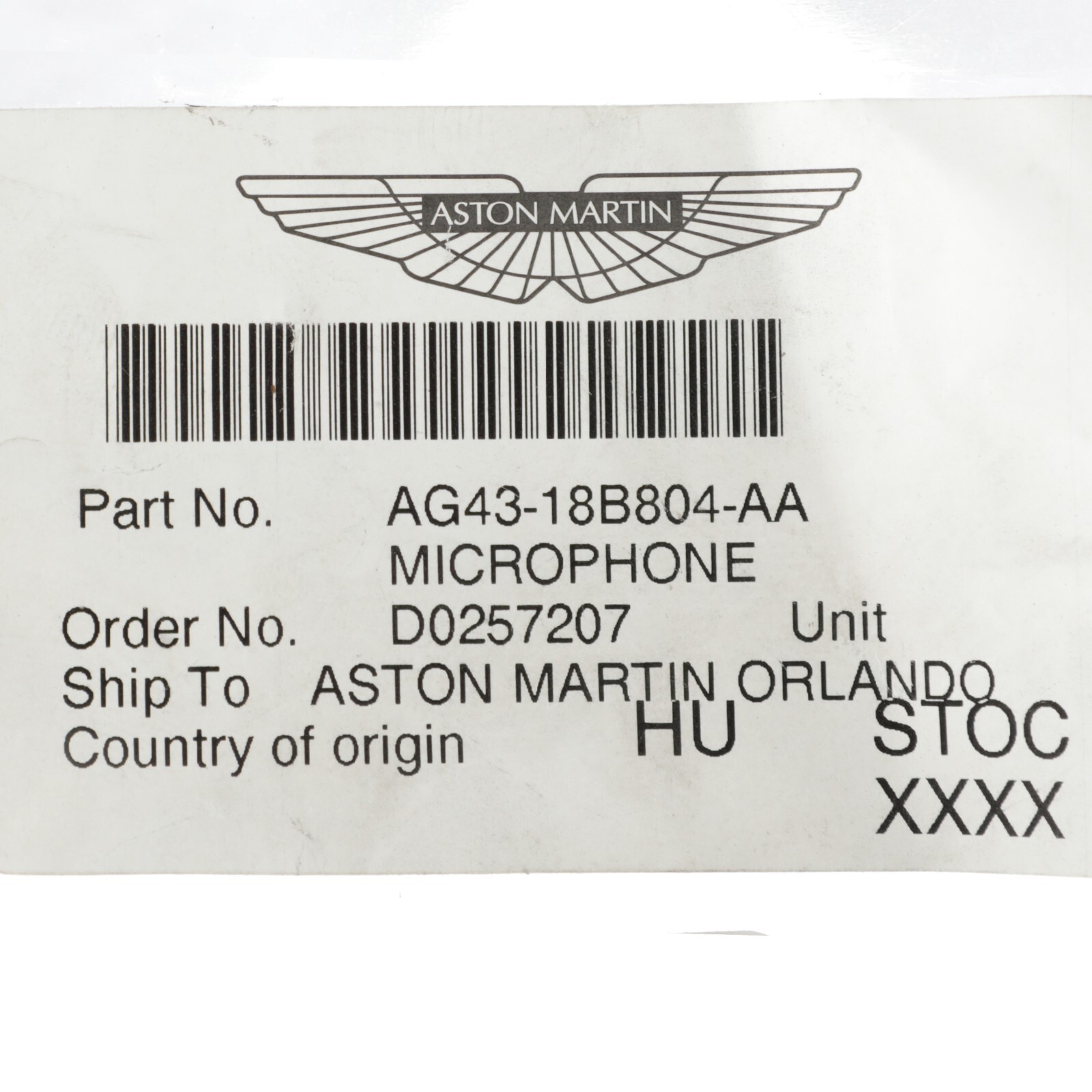 GENUINE ASTON MARTIN MICROPHONE OEM NEW AG43-18B804-AA