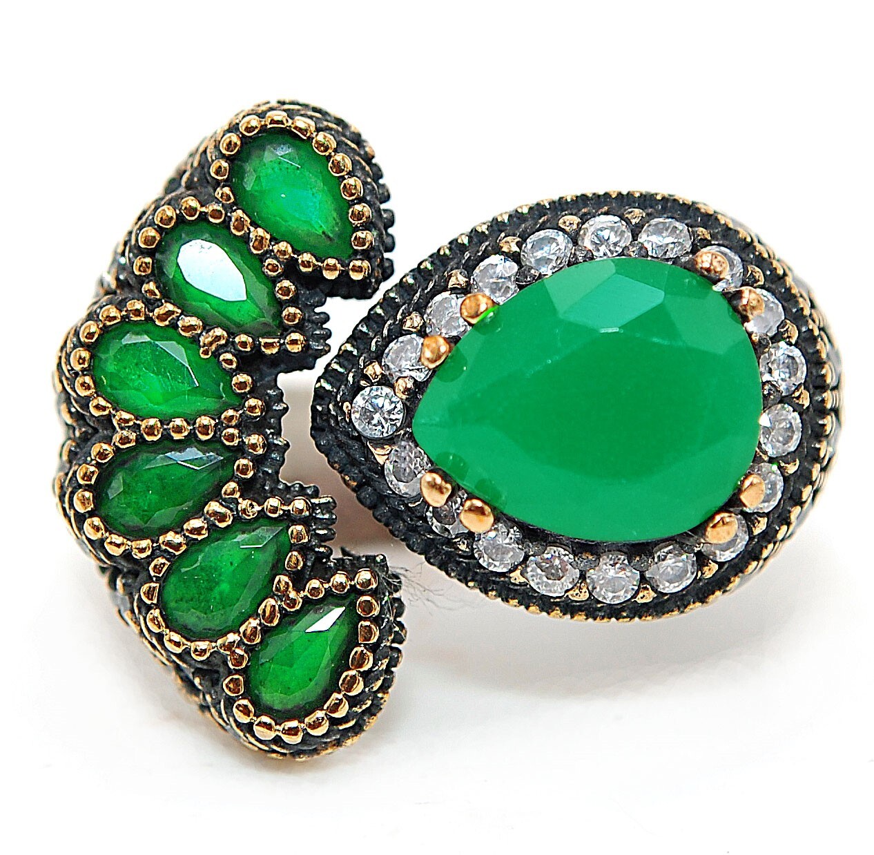 Exquisite Ottoman Empire Inspired 4CT Treated Emerald 925 Sterling Silver Ring Size 9 HB3-6 Perfect Gift Vintage Elegance